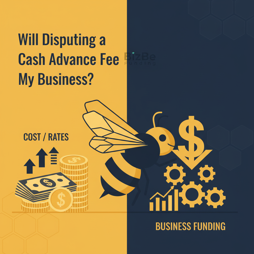 A concerned small business owner sits at their desk reviewing a merchant cash advance contract with a calculator, highlighting the financial stress of managing high MCA fees.