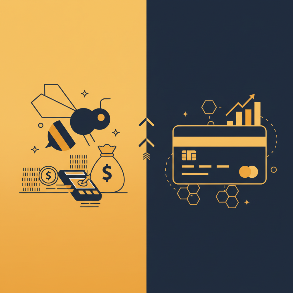 A split image showing a calculator with 'MCA' on the screen on one side and a hand holding a business credit card on the other, symbolizing the choice between funding options.