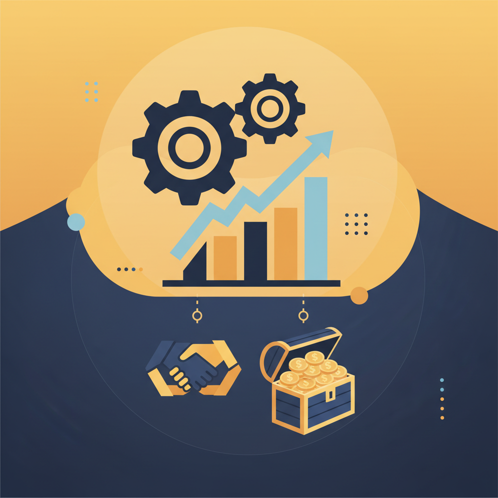 A detailed diagram showing two funding sources combining capital which then flows to a small business owner, representing the concept of co-funding a merchant cash advance.